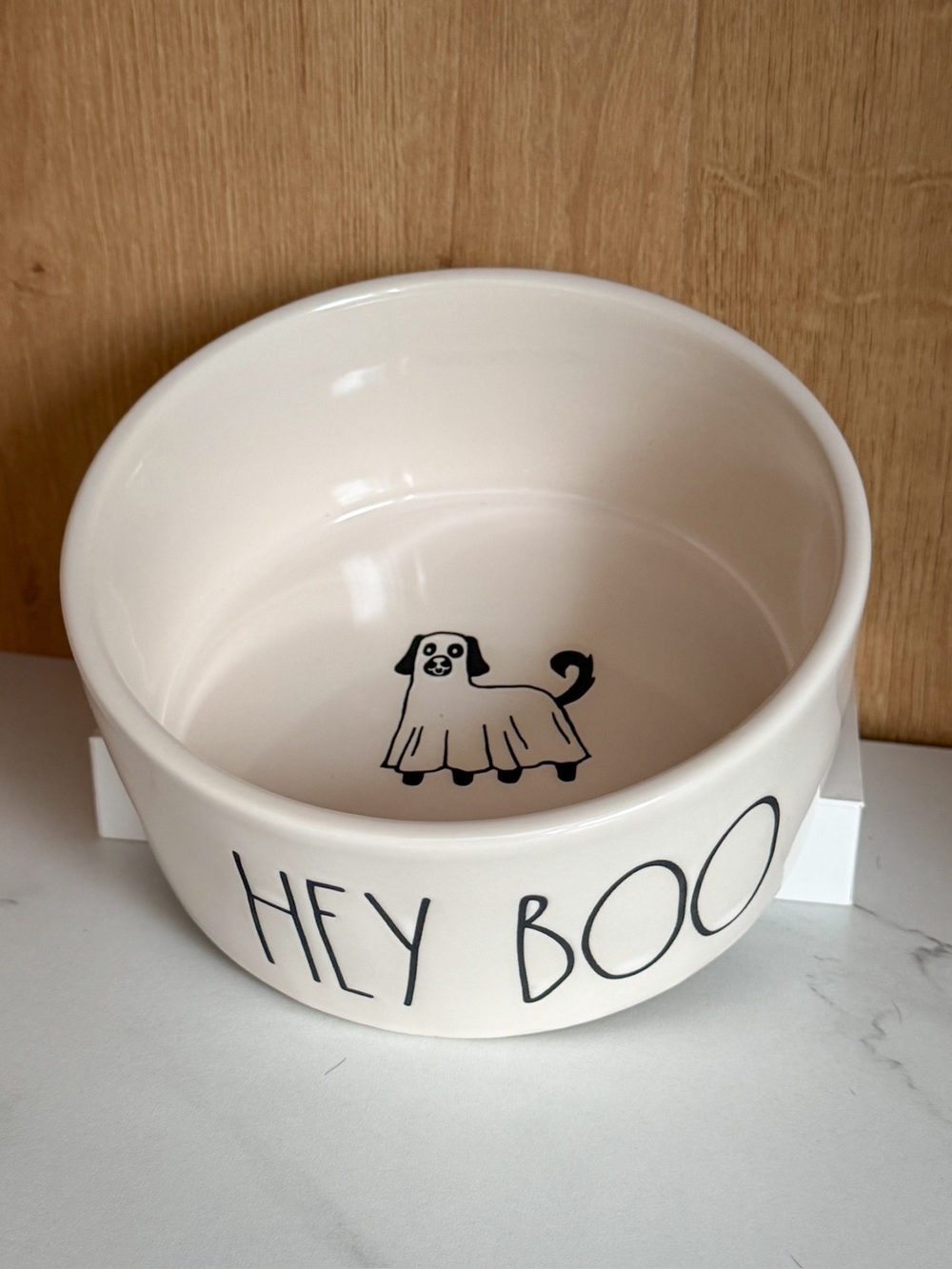Rae Dunn HEY BOO Halloween Dog Pet Bowl Ghost Costume Ceramic